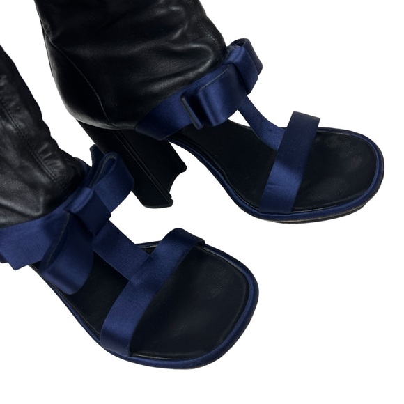 Prada T-Strap Leather Satin Bow Detail Heeled Open Toe Boot Sandal - Picture 1 of 11